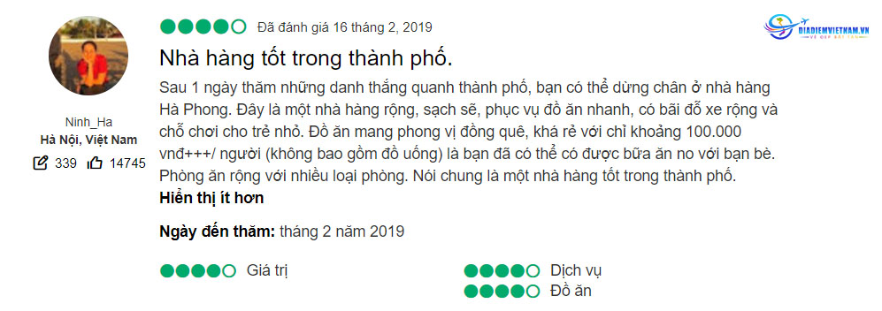 Đánh giá Nhà Hàng Hà Phong